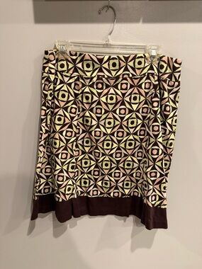 Dress Barn Geometric A-Line Skirt in Green & Brown